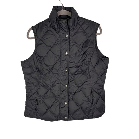 LANDS' END Women's Black Quilted Snap Front Down Vest Medium - Picture 1 of 4
